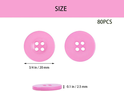 80PCS 3/4In Pink Buttons for Crafts,Sewing Clothes DIY