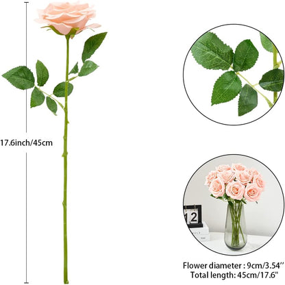 Artificial Rose 10pcs Open Flower Bouquet Faux Rose Stems for Wedding Arrangement, Bridal Bouquet, Centerpiece, Fake Faux Silk Flowers (Coral Peach)