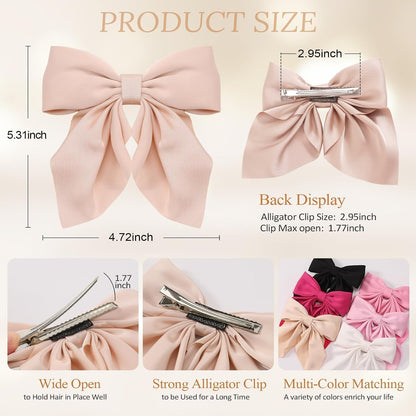 6Pcs Hair Bows for Women, Silky Satin Bow Hair Clips for Girls