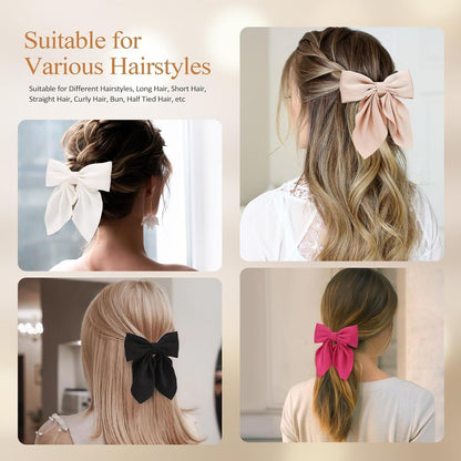 6Pcs Hair Bows for Women, Silky Satin Bow Hair Clips for Girls