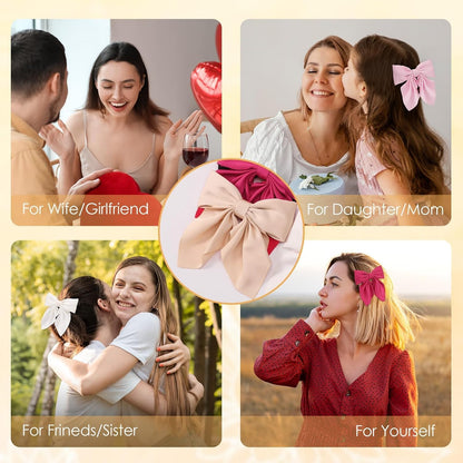 6Pcs Hair Bows for Women, Silky Satin Bow Hair Clips for Girls