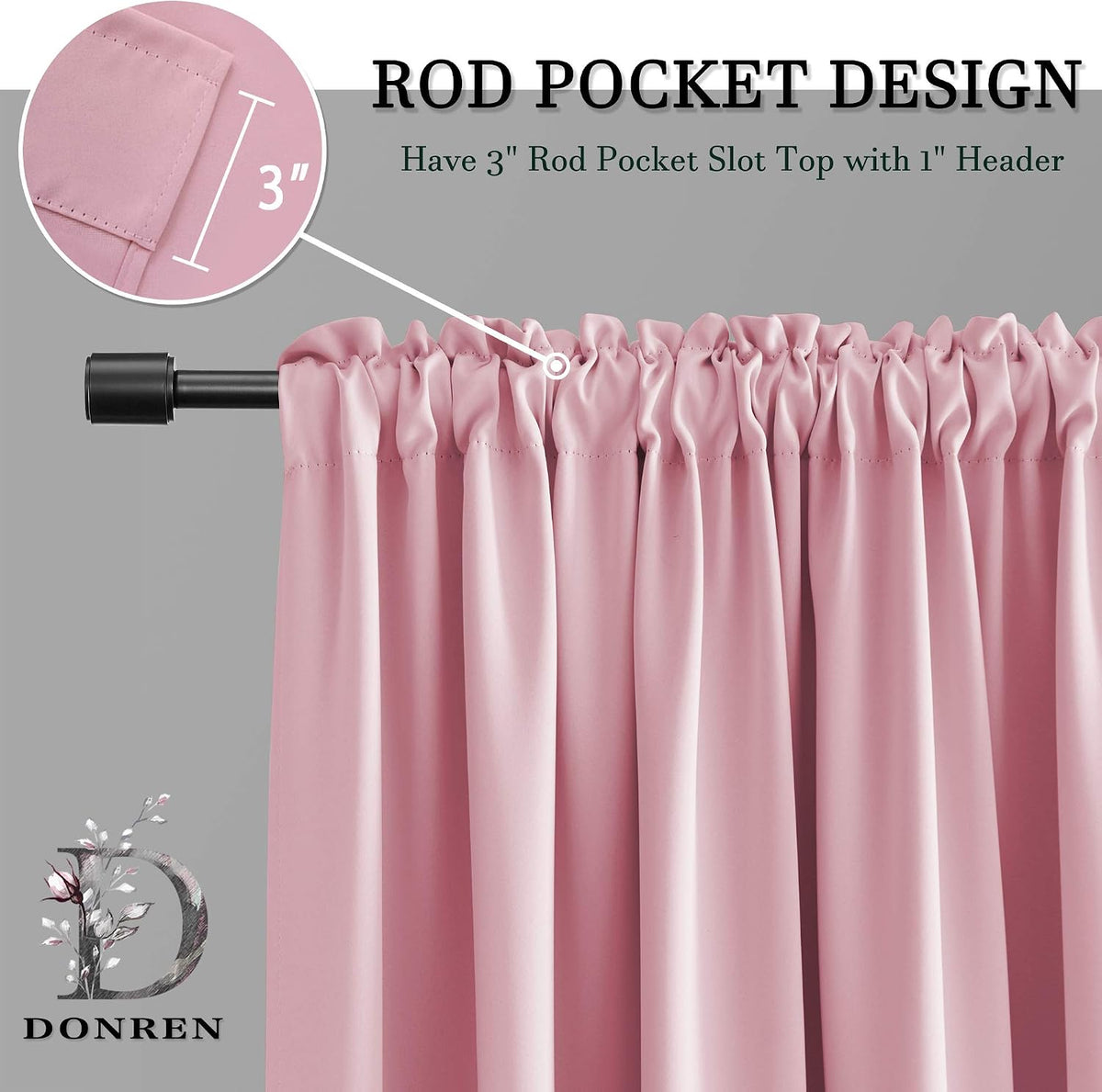 2 Panels Pink Blackout Valances for Nursery Window Valances for Girls Room with Rod Pocket (42 by 12 Inch Length)