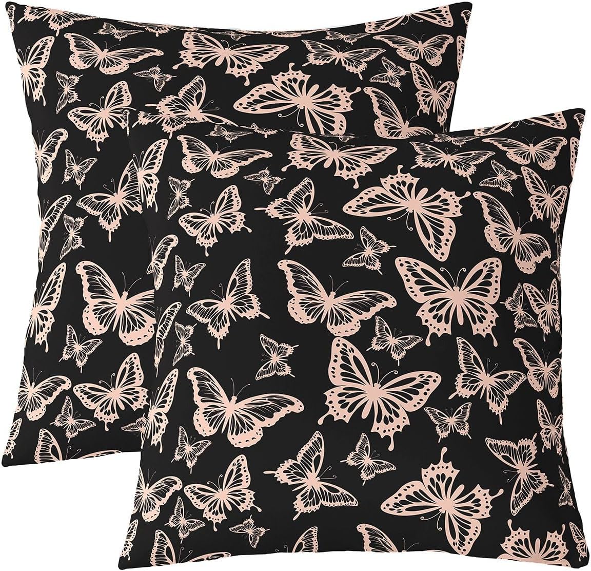 Girls Butterfly Throw Pillow Covers Set of 2 22"x 22" Kids Light Pink Cushion Case for Sofa Couch Bed Chair Car, Beautiful Butterflies Pattern Decor Pillowcase Room Decor