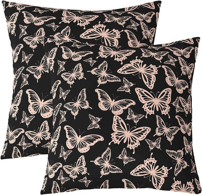 Girls Butterfly Throw Pillow Covers Set of 2 22"x 22" Kids Light Pink Cushion Case for Sofa Couch Bed Chair Car, Beautiful Butterflies Pattern Decor Pillowcase Room Decor