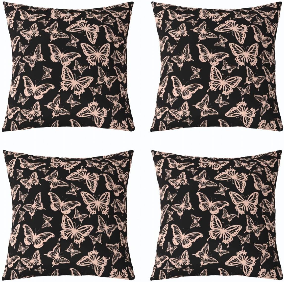 Girls Butterfly Throw Pillow Covers Set of 2 22"x 22" Kids Light Pink Cushion Case for Sofa Couch Bed Chair Car, Beautiful Butterflies Pattern Decor Pillowcase Room Decor