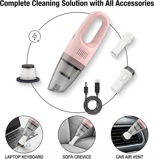 Pink Cordless Portable Car Vacuum Cleaner, High Power Handheld Vacuum