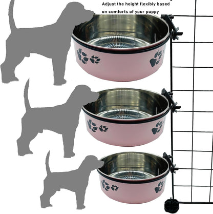 2‑Pack Stainless‑Steel Hanging Dog Crate Food & Water Bowls 25 oz & 34 oz