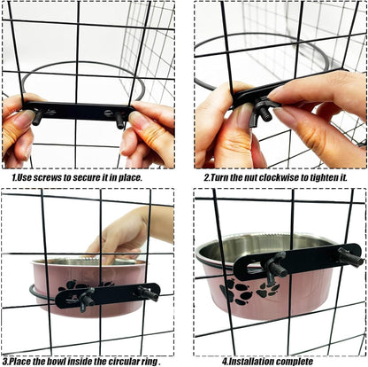 2‑Pack Stainless‑Steel Hanging Dog Crate Food & Water Bowls 25 oz & 34 oz