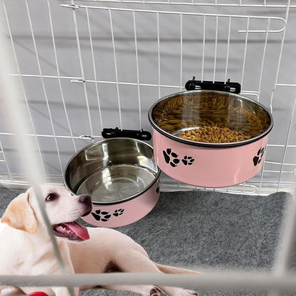 2‑Pack Stainless‑Steel Hanging Dog Crate Food & Water Bowls 25 oz & 34 oz