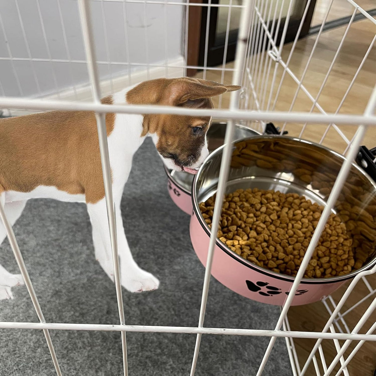 2‑Pack Stainless‑Steel Hanging Dog Crate Food & Water Bowls 25 oz & 34 oz