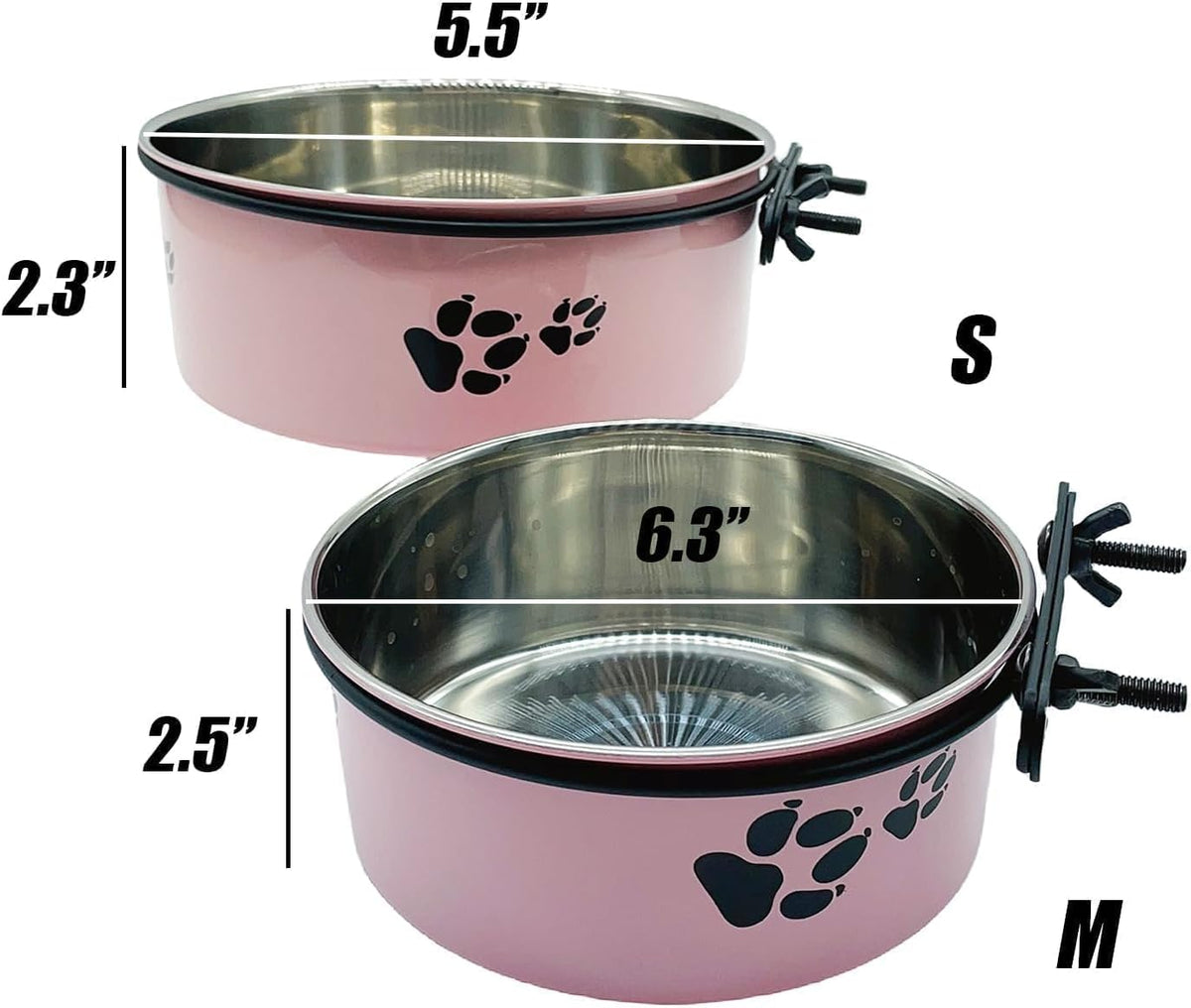 2‑Pack Stainless‑Steel Hanging Dog Crate Food & Water Bowls 25 oz & 34 oz