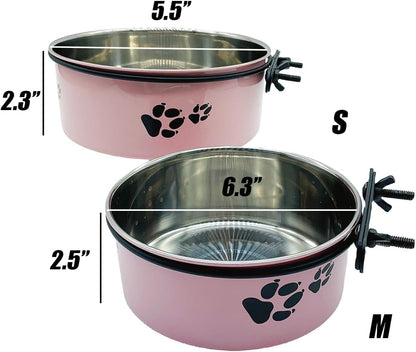 2‑Pack Stainless‑Steel Hanging Dog Crate Food & Water Bowls 25 oz & 34 oz