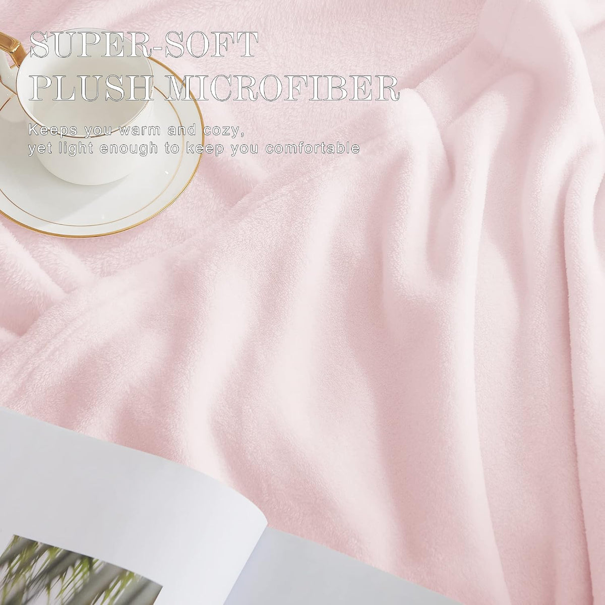 Pink Fleece Throw Blanket for Couch Sofa, Soft Fuzzy Plush Kids Luxury Flannel Lap Blanket, Super Cozy and Comfy for Fall Winter (Pink, 50" x 60")