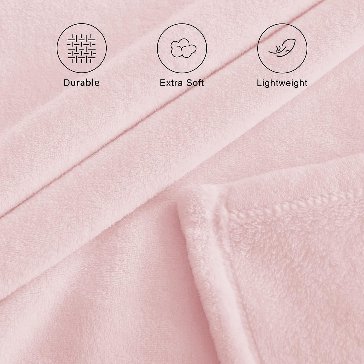 Pink Fleece Throw Blanket for Couch Sofa, Soft Fuzzy Plush Kids Luxury Flannel Lap Blanket, Super Cozy and Comfy for Fall Winter (Pink, 50" x 60")