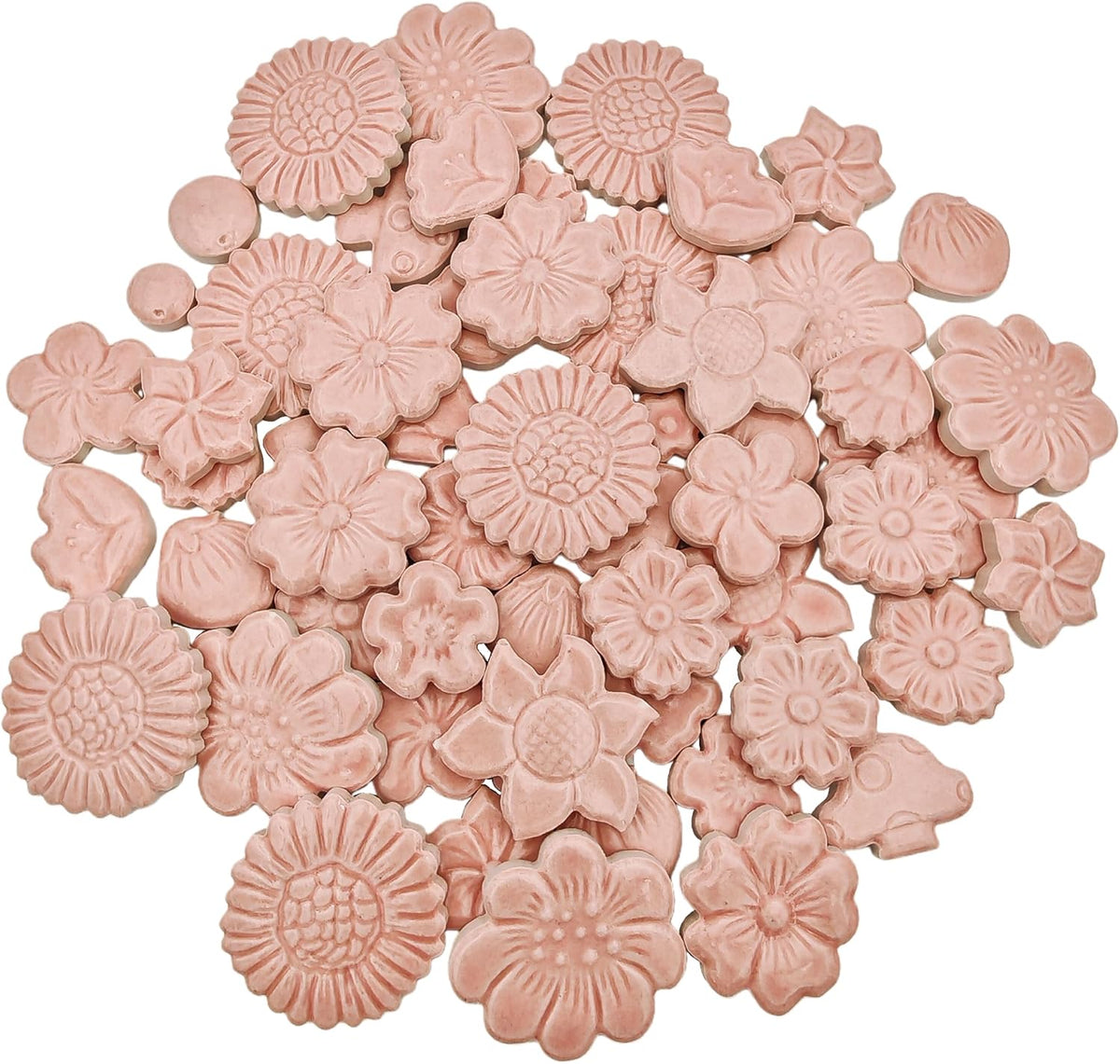 500g/1.1lb Ceramic Mosaic Tiles Mixed Shapes of Flowers, Berries, Mushrooms for Home Decoration or DIY Crafts,Mosaic Puzzle or Mosaic Making Supplies. (Pink)