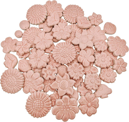 500g/1.1lb Ceramic Mosaic Tiles Mixed Shapes of Flowers, Berries, Mushrooms for Home Decoration or DIY Crafts,Mosaic Puzzle or Mosaic Making Supplies. (Pink)
