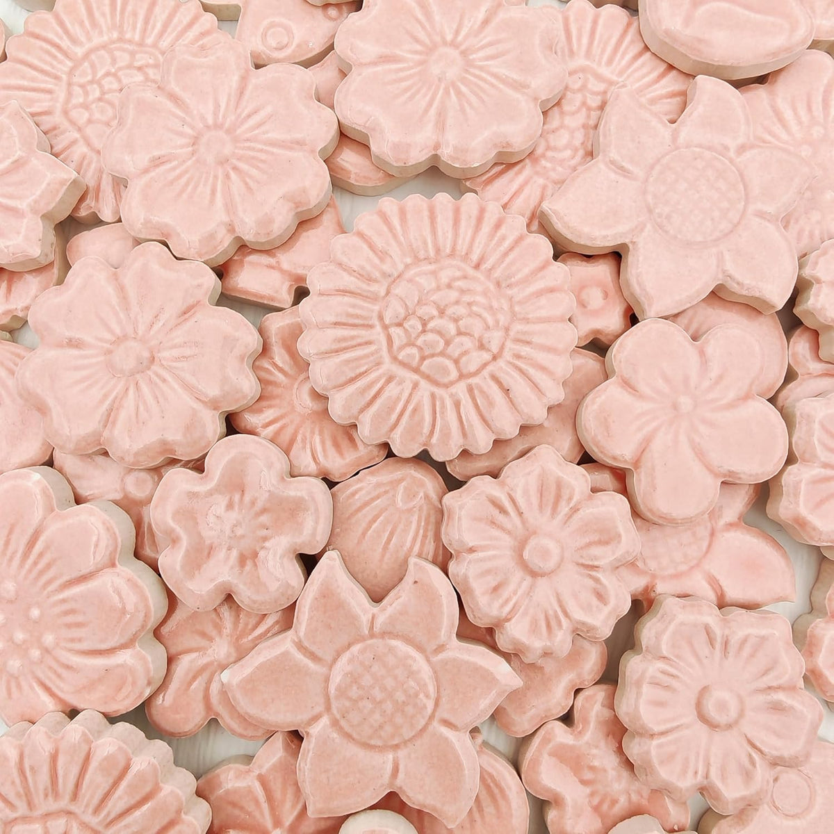 500g/1.1lb Ceramic Mosaic Tiles Mixed Shapes of Flowers, Berries, Mushrooms for Home Decoration or DIY Crafts,Mosaic Puzzle or Mosaic Making Supplies. (Pink)