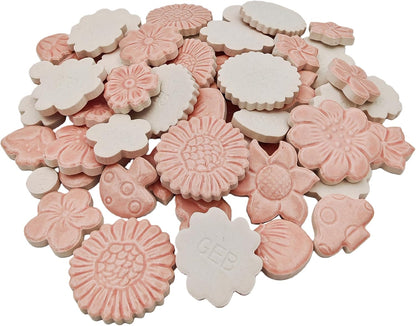 500g/1.1lb Ceramic Mosaic Tiles Mixed Shapes of Flowers, Berries, Mushrooms for Home Decoration or DIY Crafts,Mosaic Puzzle or Mosaic Making Supplies. (Pink)