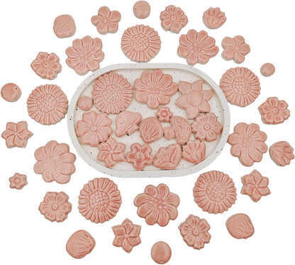 500g/1.1lb Ceramic Mosaic Tiles Mixed Shapes of Flowers, Berries, Mushrooms for Home Decoration or DIY Crafts,Mosaic Puzzle or Mosaic Making Supplies. (Pink)