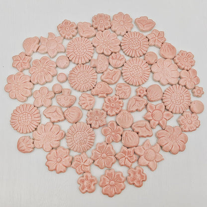 500g/1.1lb Ceramic Mosaic Tiles Mixed Shapes of Flowers, Berries, Mushrooms for Home Decoration or DIY Crafts,Mosaic Puzzle or Mosaic Making Supplies. (Pink)