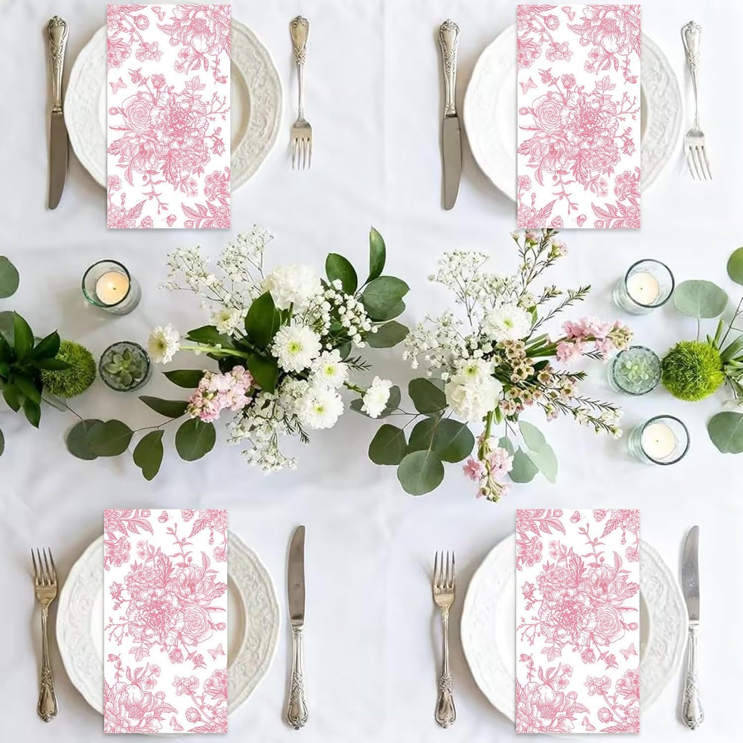 100Pcs Pink Floral Napkins 3 Ply Flower Paper Hand Towels Disposable Decorative Bathroom Hand Towels Guest Dinner Napkin for Kitchen Birthday Wedding Bridal Shower Tea Party