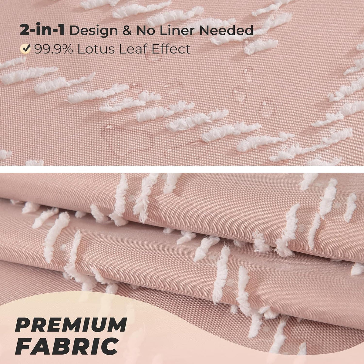 Blush Pink Boho Fabric Shower Curtain 72 x 84 Inches