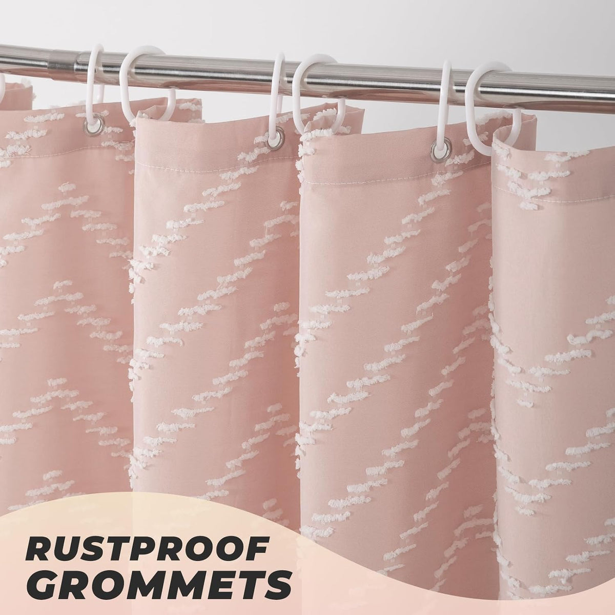 Blush Pink Boho Fabric Shower Curtain 72 x 84 Inches