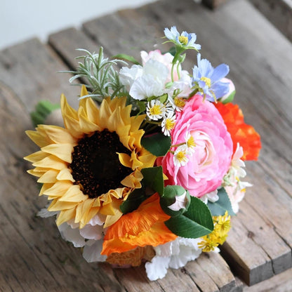8.5 Inch Sunflower Wedding Bouquets for Bridesmaid, Colorful Orange Hot Pink Real Touch Faux Roses Flowers, Spring Summer Artificial Flowers, Bridesmaid Bouquets for Wedding Ceremony Party