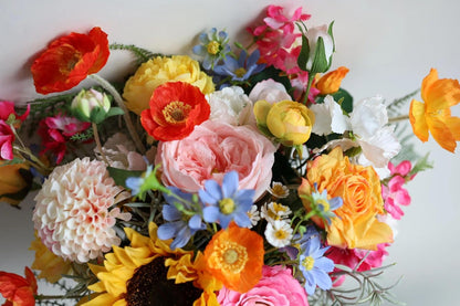 8.5 Inch Sunflower Wedding Bouquets for Bridesmaid, Colorful Orange Hot Pink Real Touch Faux Roses Flowers, Spring Summer Artificial Flowers, Bridesmaid Bouquets for Wedding Ceremony Party