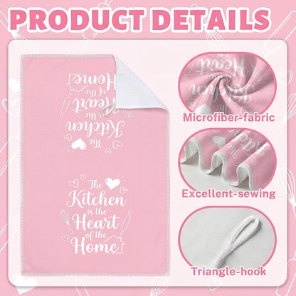 Pink Kitchen Towels Absorbent Microfiber, Cute Decorative Dish Towels for Drying, Heart of The Home Quote Hand Tea Towel Set of 6, Sweet Baking Theme Decor Gifts for Mom Women, 16x24 Inch