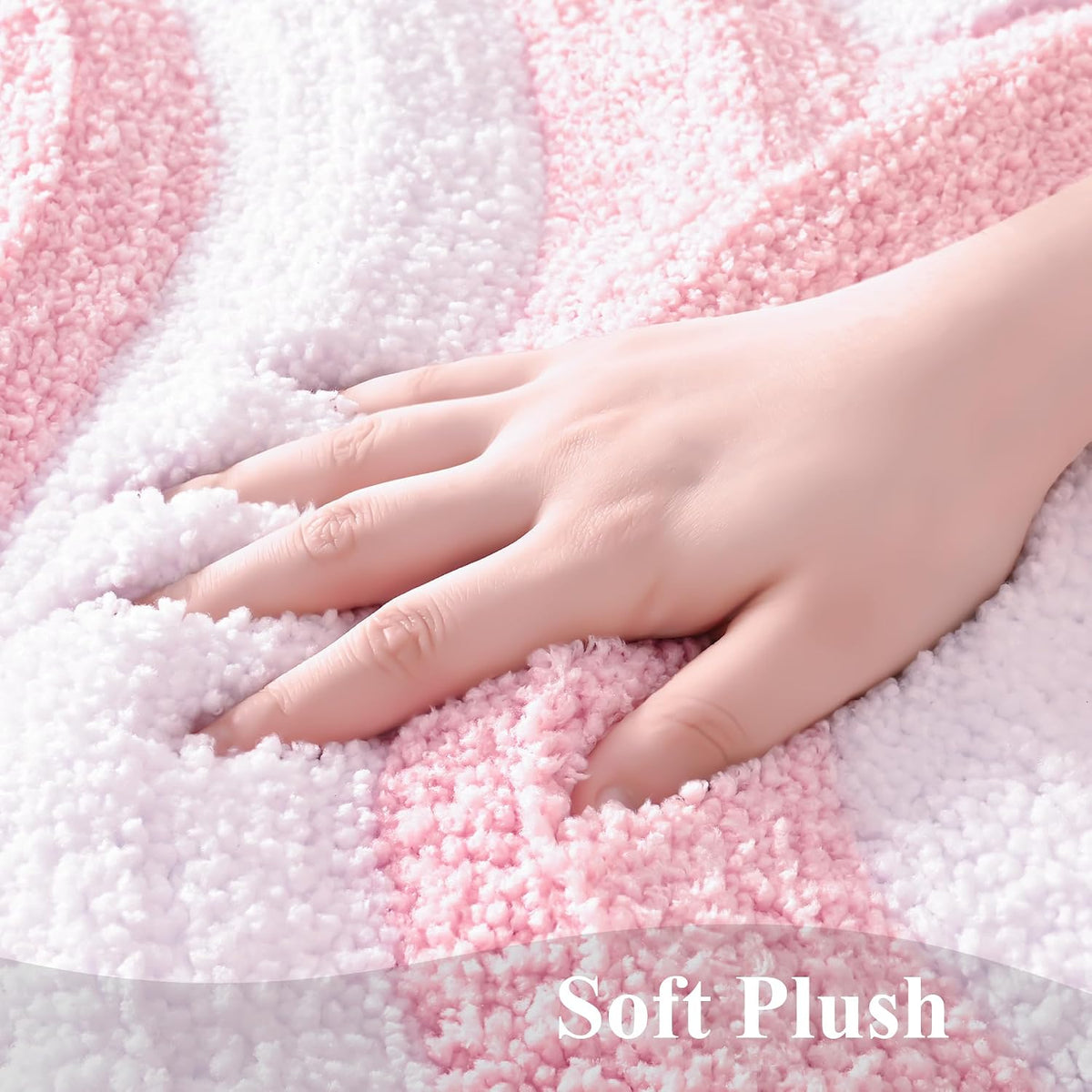 Pink and White Cute Bathroom Rugs Non Slip Bath Mat Modern Aesthetic Bathroom Decor, Geometric Striped Bath Rug Fluffy Floor Mats, Thick Microfiber Carpet Machine Washable (18x26 inch)