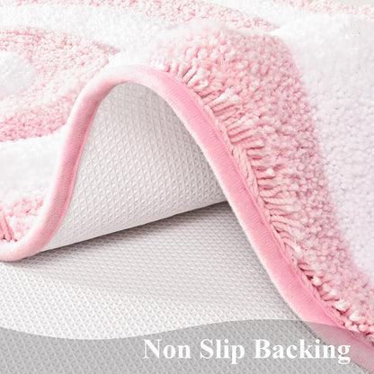 Pink and White Cute Bathroom Rugs Non Slip Bath Mat Modern Aesthetic Bathroom Decor, Geometric Striped Bath Rug Fluffy Floor Mats, Thick Microfiber Carpet Machine Washable (18x26 inch)