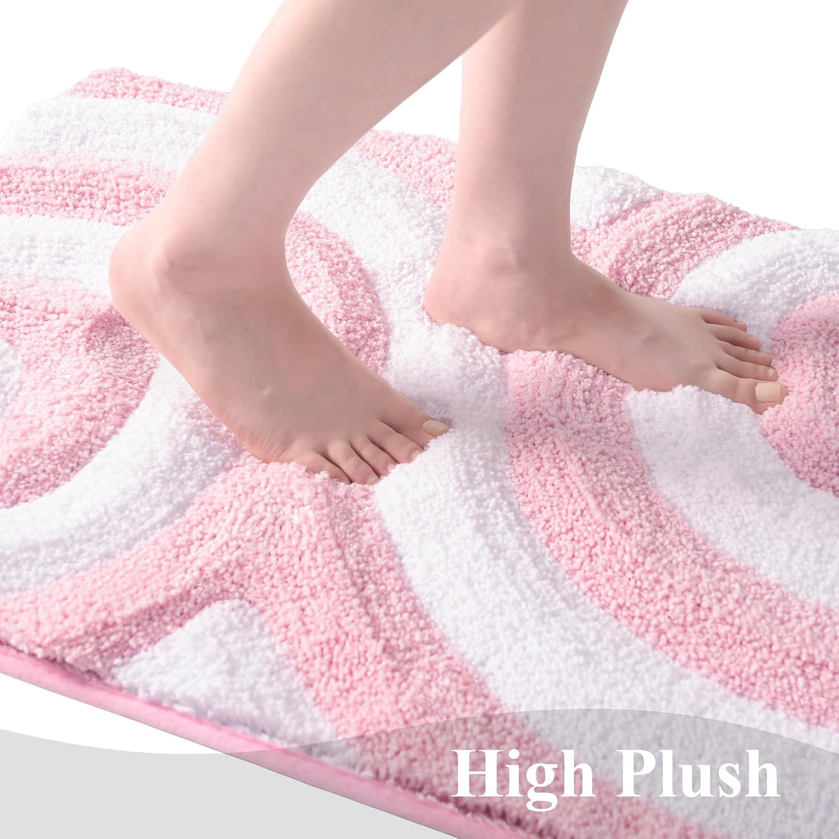 Pink and White Cute Bathroom Rugs Non Slip Bath Mat Modern Aesthetic Bathroom Decor, Geometric Striped Bath Rug Fluffy Floor Mats, Thick Microfiber Carpet Machine Washable (18x26 inch)