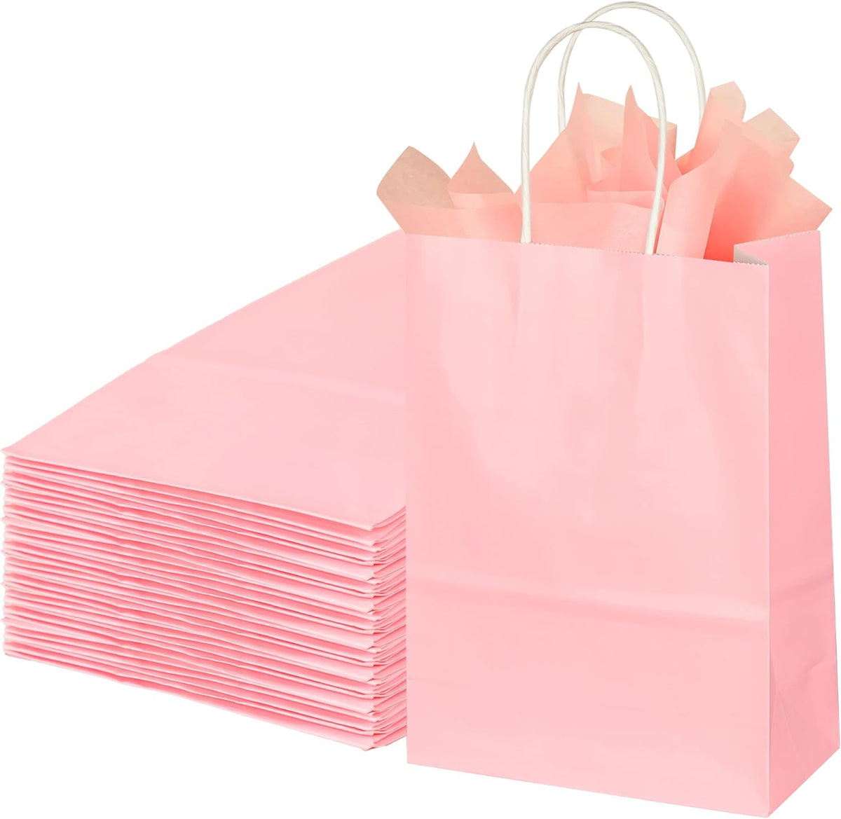 BLEWINDZ 32Pcs Small Paper Gift Bags with Tissues, Pink Party Favor Bags with Handles, 8.7" Goodie Bag for Birthday, Shopping, Party Supplies