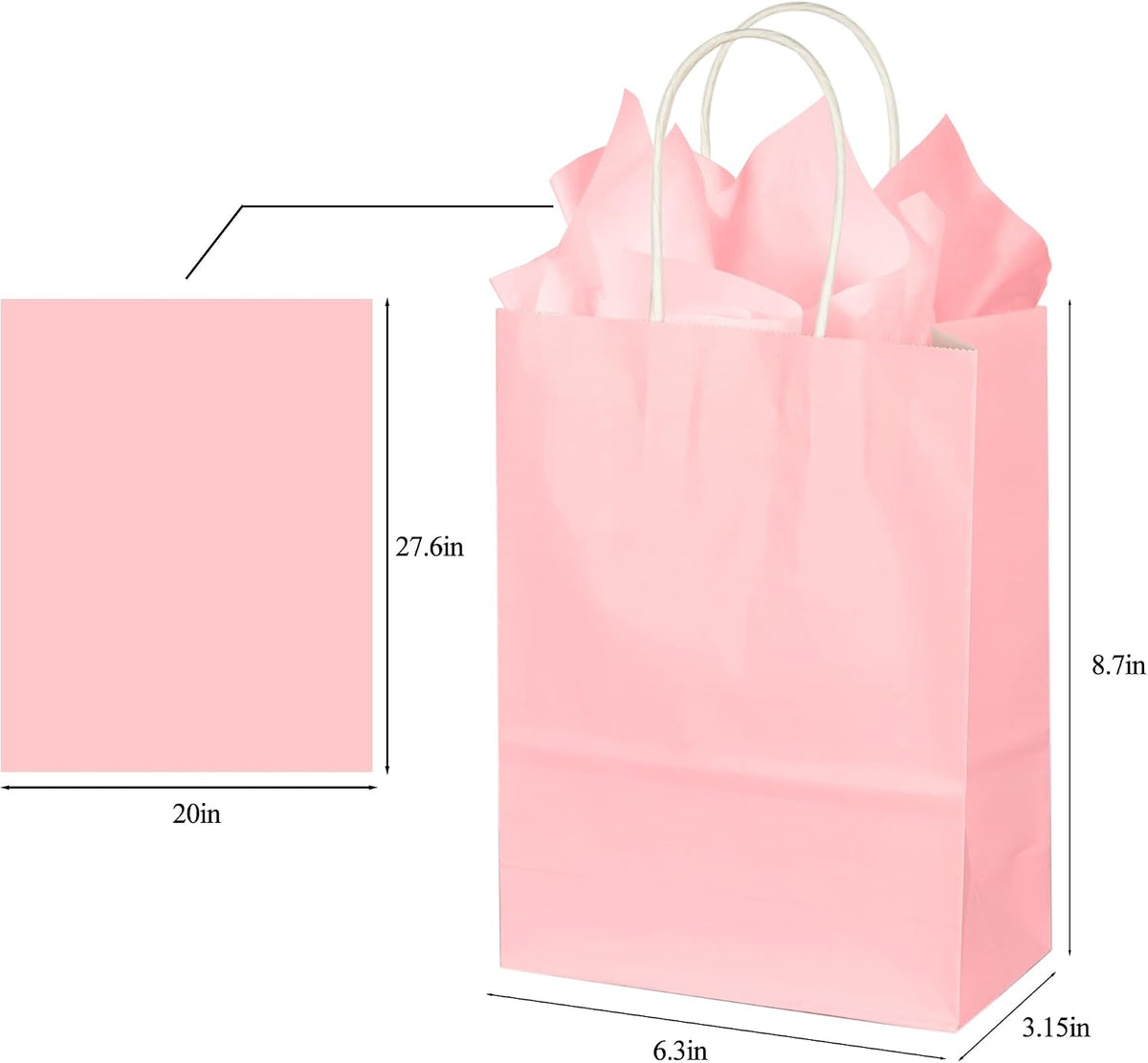BLEWINDZ 32Pcs Small Paper Gift Bags with Tissues, Pink Party Favor Bags with Handles, 8.7" Goodie Bag for Birthday, Shopping, Party Supplies