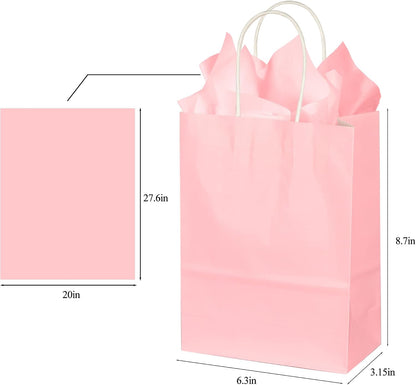 BLEWINDZ 32Pcs Small Paper Gift Bags with Tissues, Pink Party Favor Bags with Handles, 8.7" Goodie Bag for Birthday, Shopping, Party Supplies