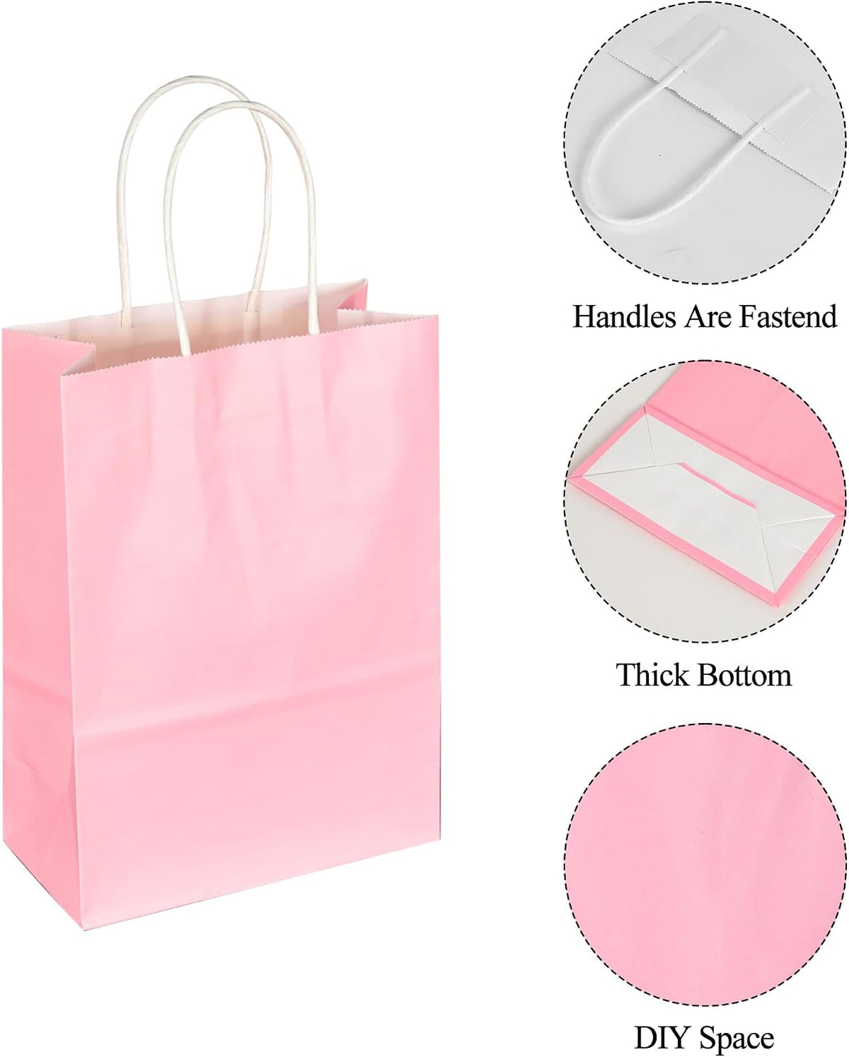 BLEWINDZ 32Pcs Small Paper Gift Bags with Tissues, Pink Party Favor Bags with Handles, 8.7" Goodie Bag for Birthday, Shopping, Party Supplies