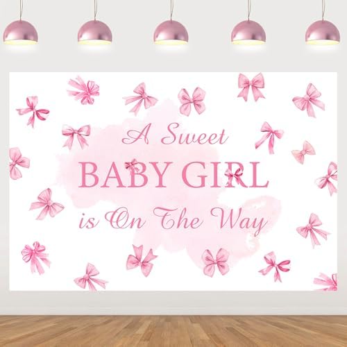 A Sweet Baby Girl is On The Way Backdrop Pink Bow Girls Baby Shower Decoration Baby Shower Bow Theme Girl Background It's A Girl Party Banner Gender Reveal Photo Booth Props Supplies