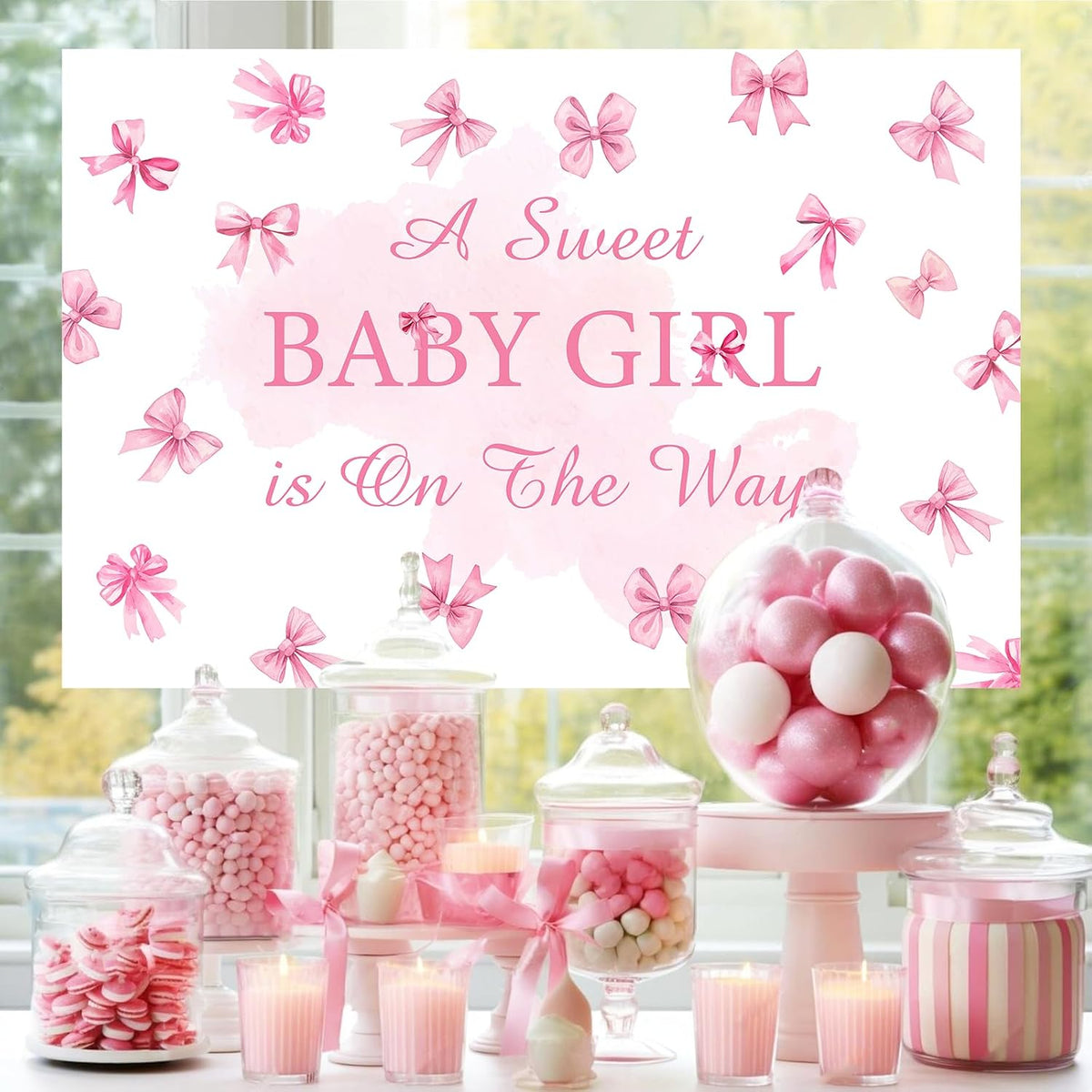 A Sweet Baby Girl is On The Way Backdrop Pink Bow Girls Baby Shower Decoration Baby Shower Bow Theme Girl Background It's A Girl Party Banner Gender Reveal Photo Booth Props Supplies