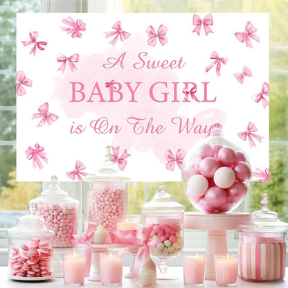 A Sweet Baby Girl is On The Way Backdrop Pink Bow Girls Baby Shower Decoration Baby Shower Bow Theme Girl Background It's A Girl Party Banner Gender Reveal Photo Booth Props Supplies