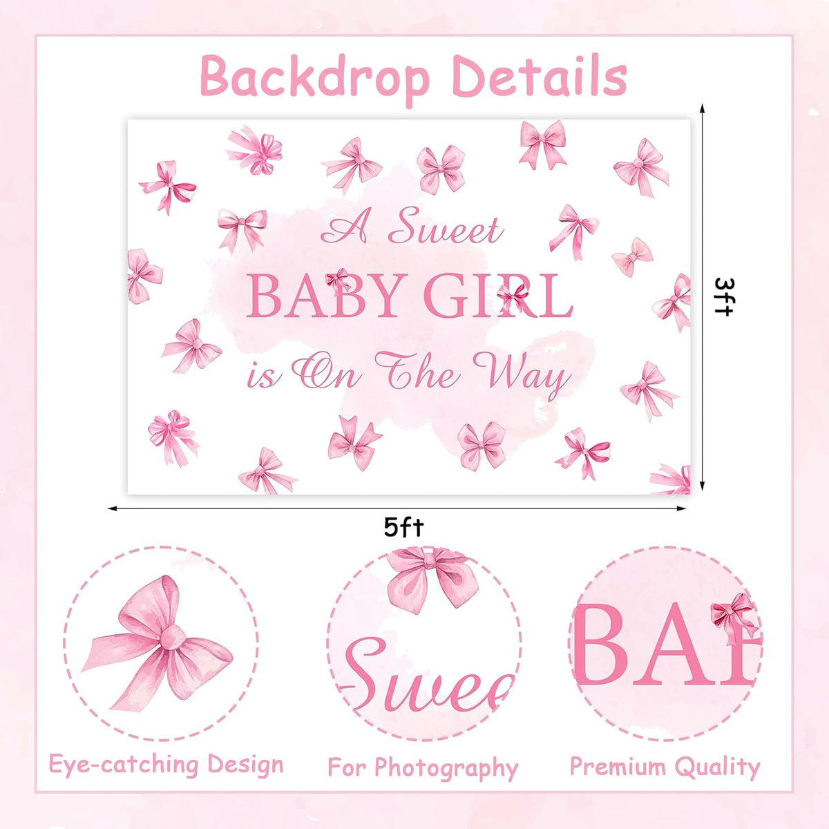 A Sweet Baby Girl is On The Way Backdrop Pink Bow Girls Baby Shower Decoration Baby Shower Bow Theme Girl Background It's A Girl Party Banner Gender Reveal Photo Booth Props Supplies