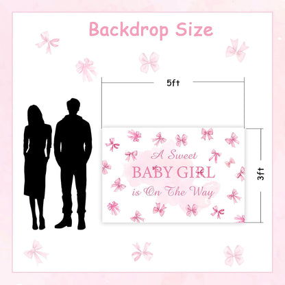 A Sweet Baby Girl is On The Way Backdrop Pink Bow Girls Baby Shower Decoration Baby Shower Bow Theme Girl Background It's A Girl Party Banner Gender Reveal Photo Booth Props Supplies