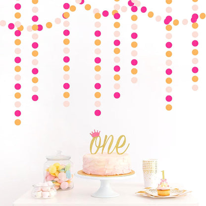 Hot-Pink Burnt-Orange Fall Party-Decorations Garland - 64Ft Birthday Baby Shower Paper Streamers Banner,Sunset Autumn Thanksgiving Bridal Wedding Graduation Backdrop Decor