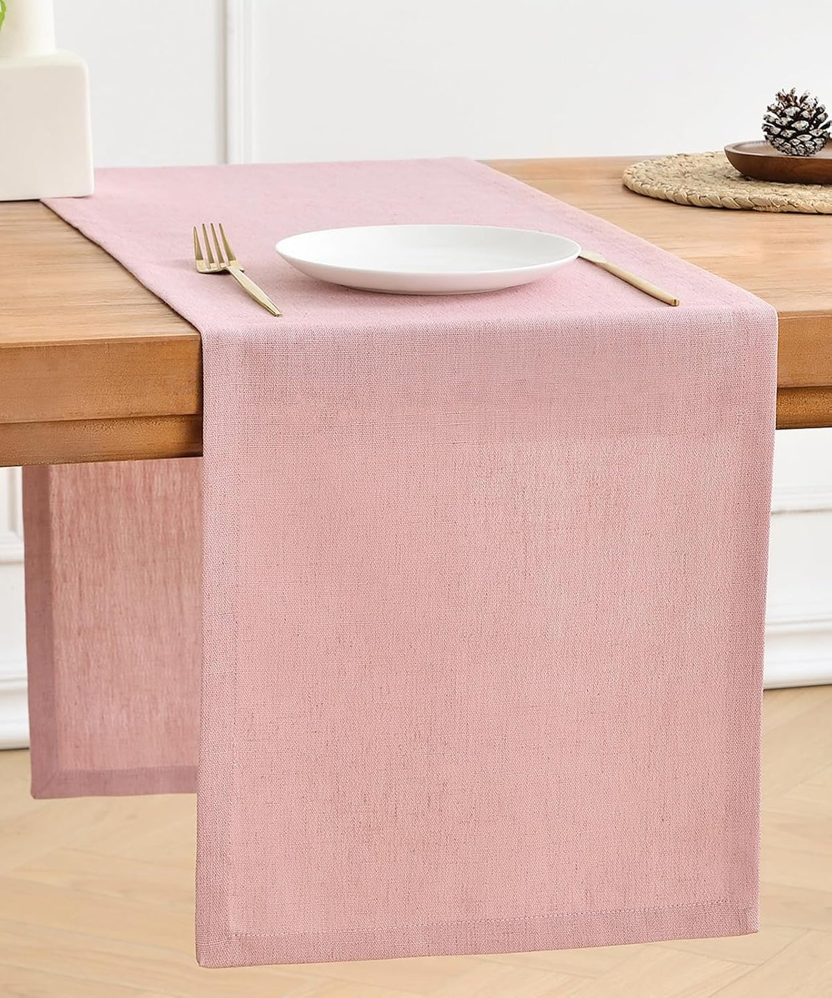 Linen Table Runner, Burlap Pink Table Runners 48 Inches Long