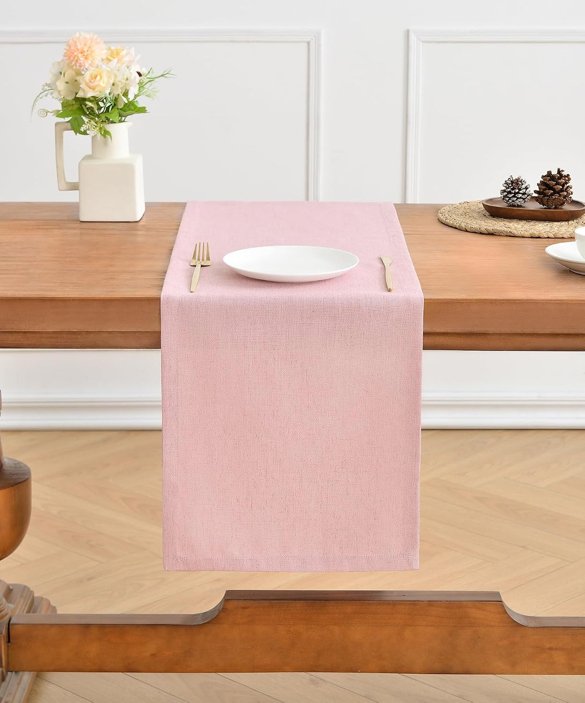 Linen Table Runner, Burlap Pink Table Runners 48 Inches Long