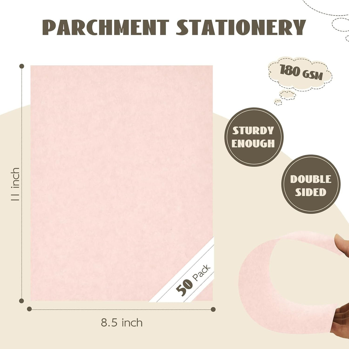 50 Sheets Pink Parchment Cardstock 8.5x11, 65lb Light Pink Cardstock