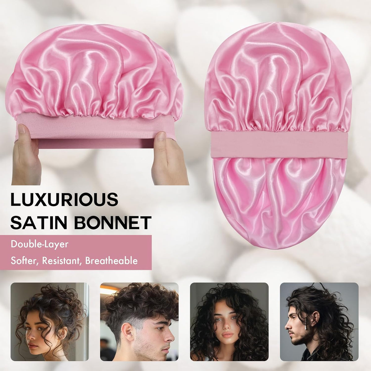 Satin Silk Bonnet for Hair, Double Layer Sleep Cap for Men & Women