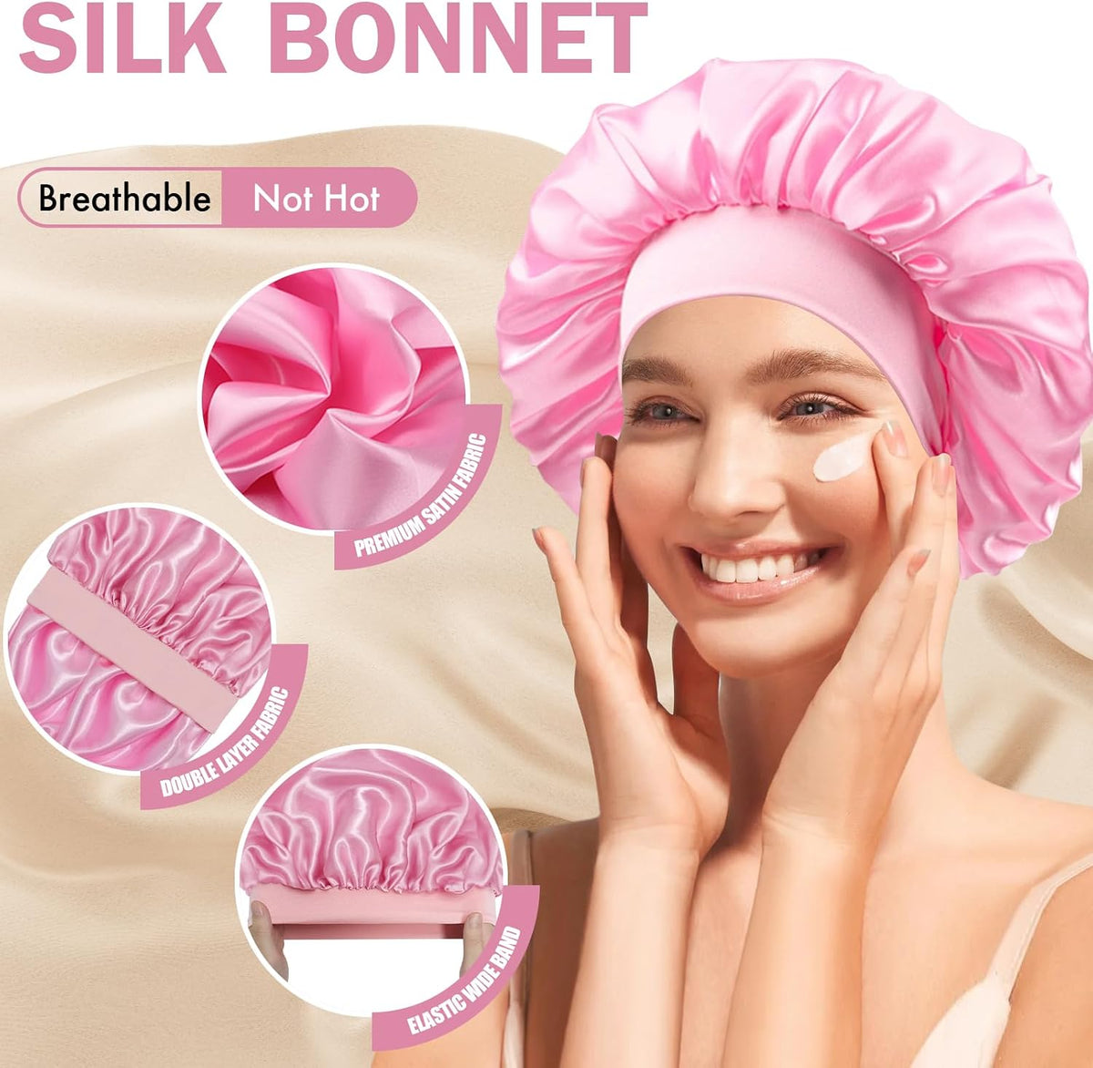 Satin Silk Bonnet for Hair, Double Layer Sleep Cap for Men & Women