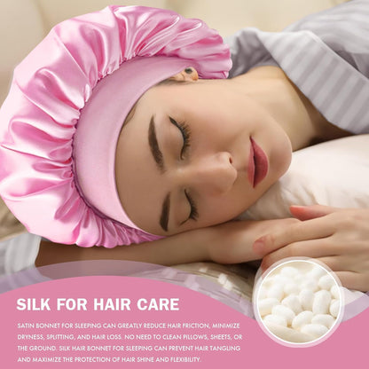 Satin Silk Bonnet for Hair, Double Layer Sleep Cap for Men & Women
