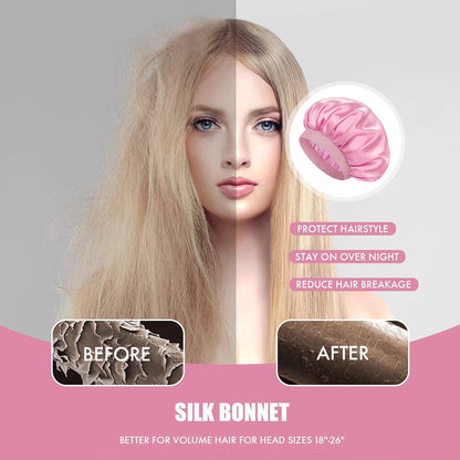 Satin Silk Bonnet for Hair, Double Layer Sleep Cap for Men & Women
